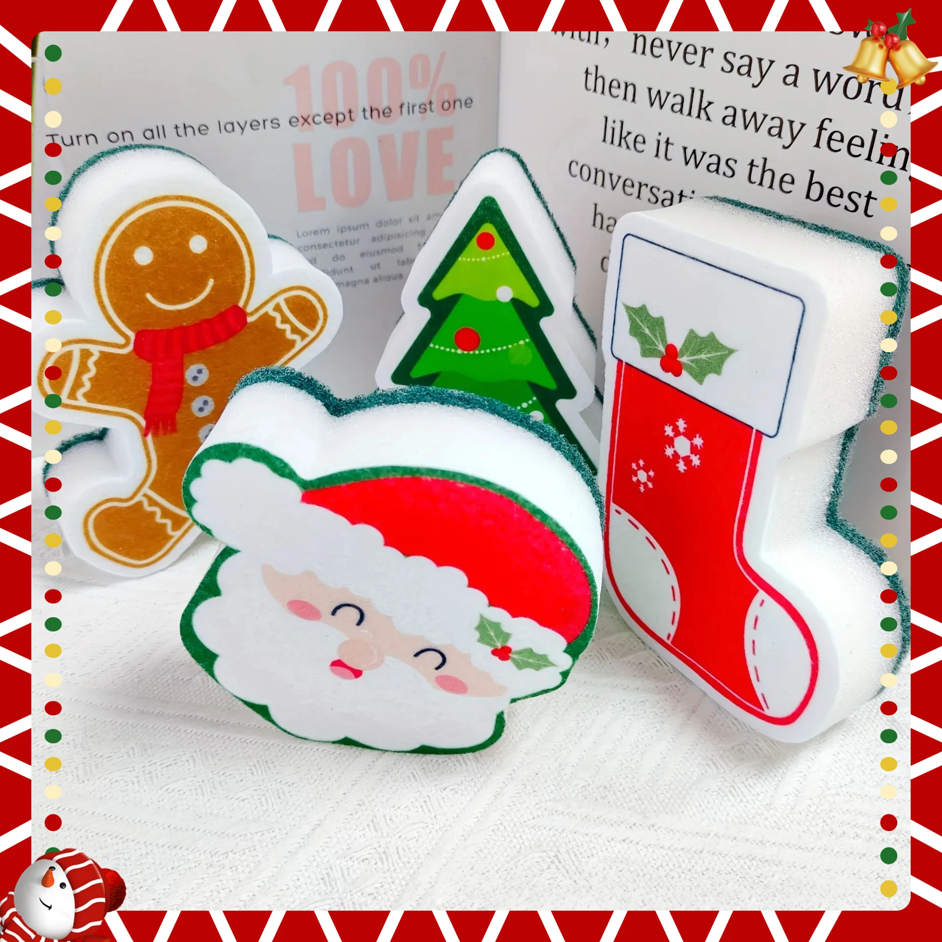 

4Pcs Christmas Kitchen Sponge Set – Dish Sponges (Santa, Tree, Stocking Designs), Perfect for Holiday Decorations & Gifts