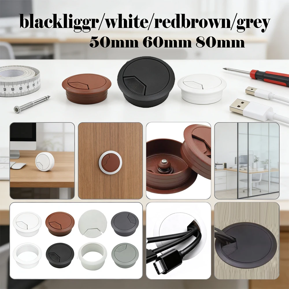 

1pcs Desk Cable Grommet, 50/60/80mm Round Wire Hole Cover for Computer Table, Neat Cord Management Port Protector