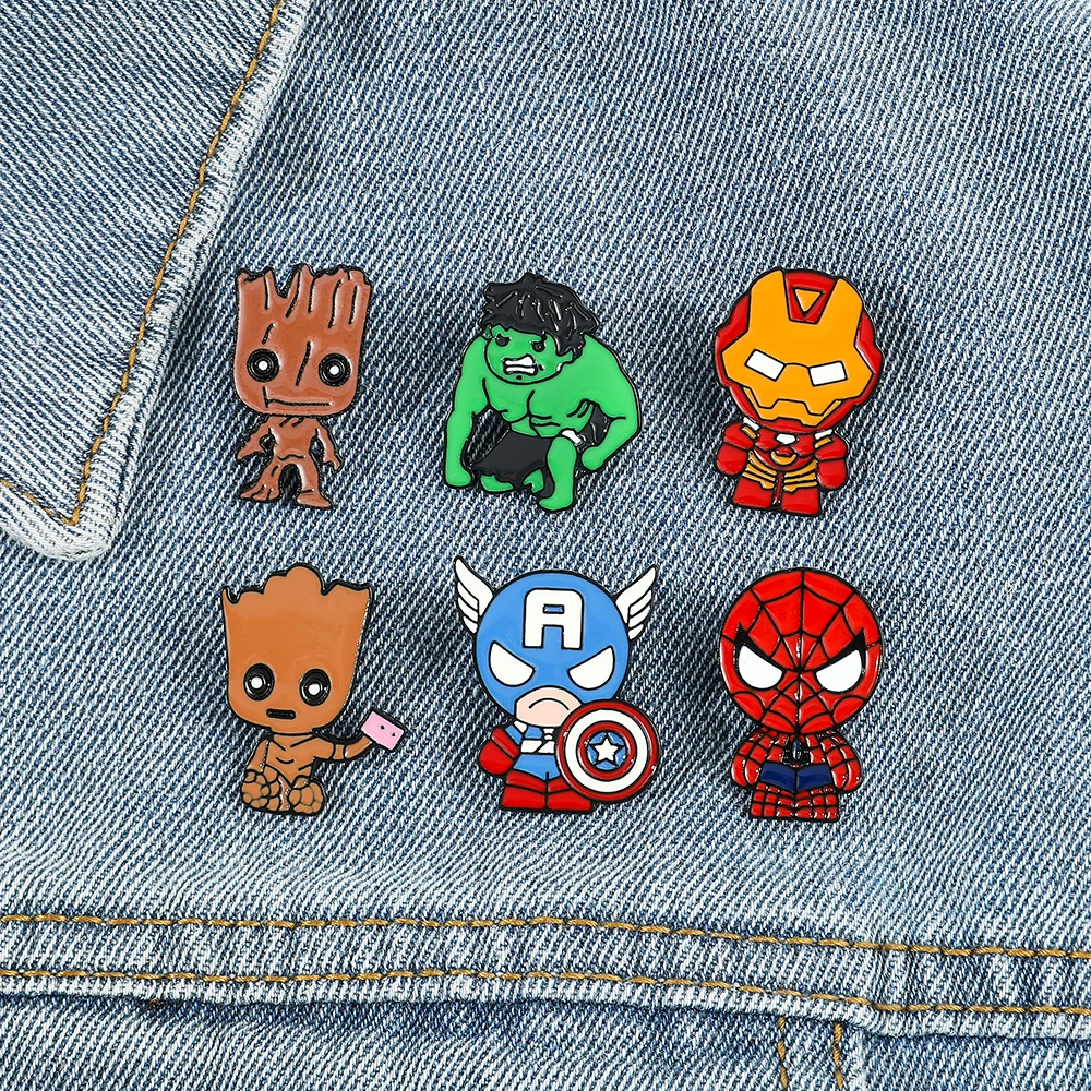 Disney Movie Avengers Iron Man Scarlet Witch Button Brooch Superhero Captain America Enamel Lapel Pin Groot Spiderman Badge