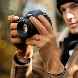 Suede Men's Gloves Autumn and Winter Velvet Cold Protection Warm Cycling Outdoor Touch Screen Women's Full Finger Gloves