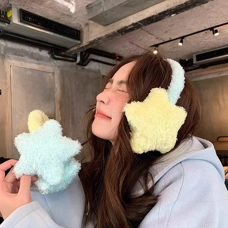Y2K Star Plush Earmuffs Outdoor Cycling Ear Protection Colour Blocking Ear Bag Warm Winter Warm Earplugs Y2K Headset Ear Cover