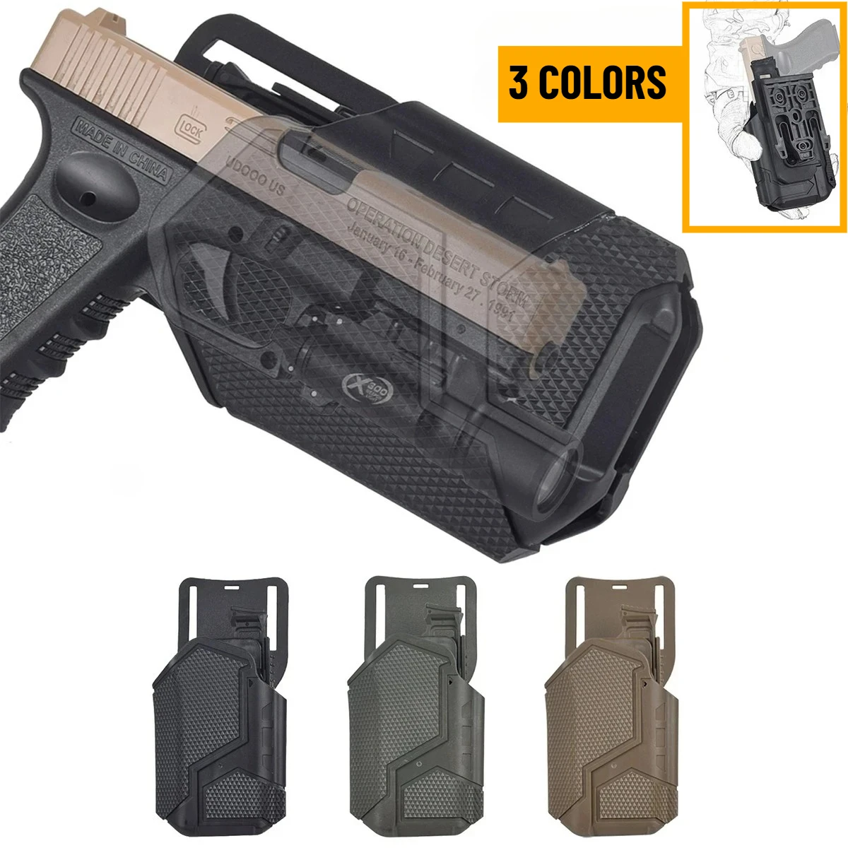 Tactical Gun Holster SIG P226 P320 For Gl**k G17 19 Holsters Right Handgun With X300 Undermount Flashlight Torch Holster