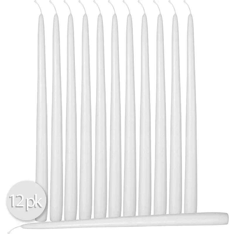 12 Pack Tall Taper Candles - 10 Inch White Dripless, Unscented Dinner Candle - Paraffin Wax with Cotton Wicks - 8 Hour Burn Time