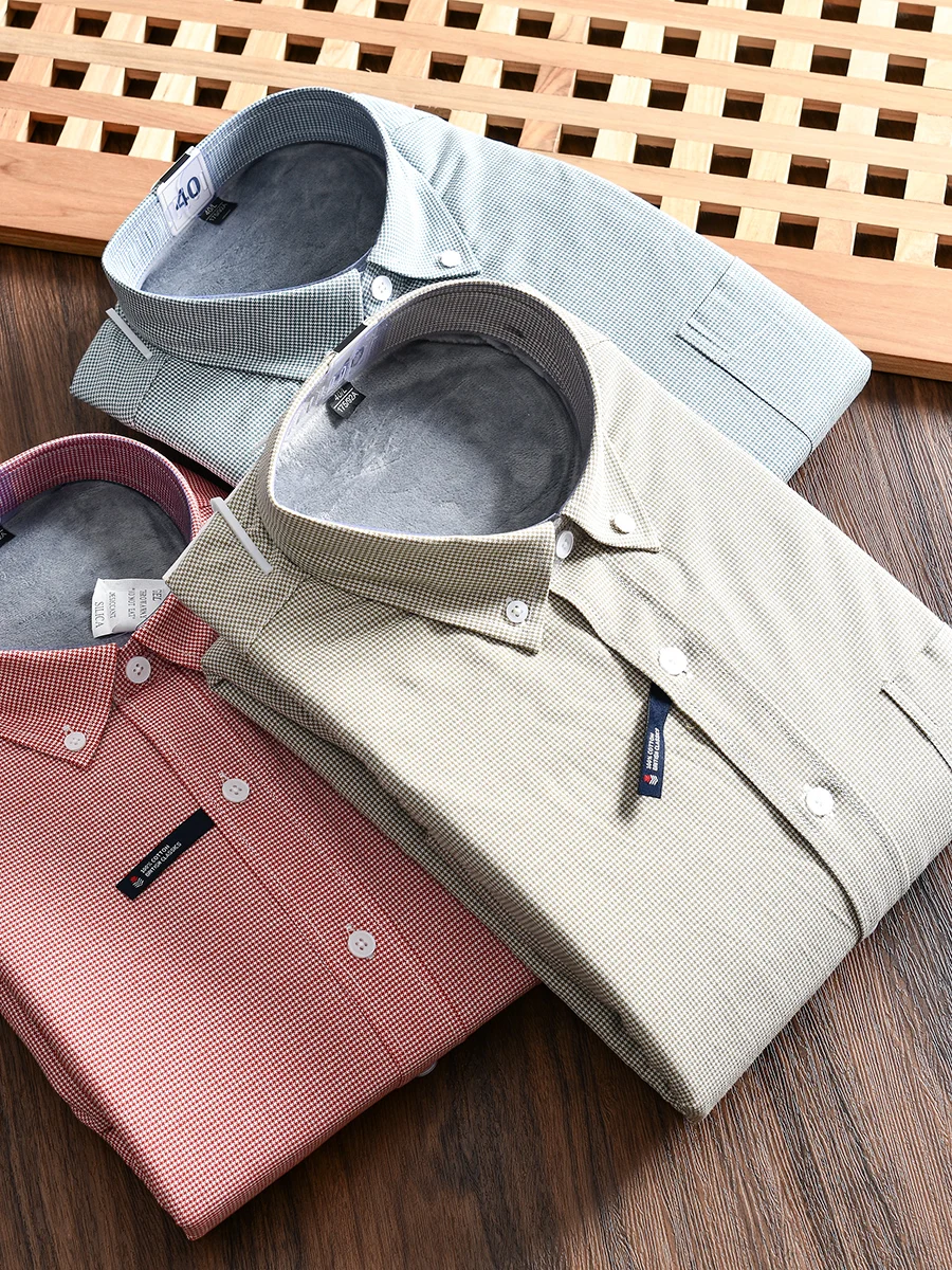 

Thickened Fleece Men's Casual Long Sleeve Shirt Comfortable Cotton Plaid Design Autumn Winter Fashion Urban Style Standard Fit