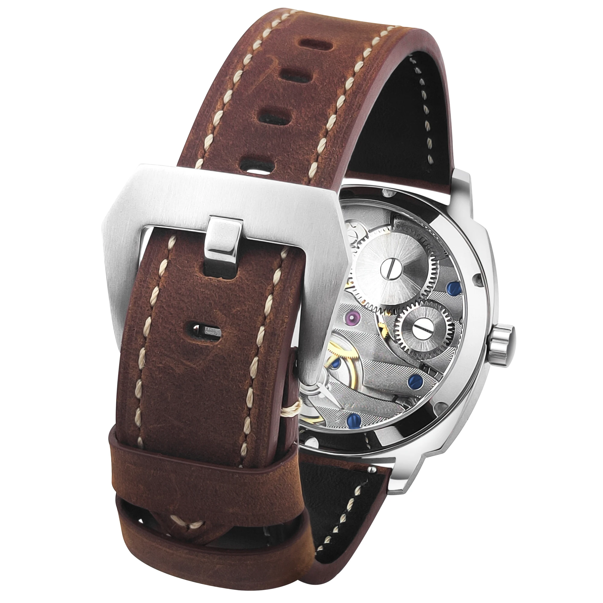 2025 Neue CORGEUT 42mm Klassische Quadratische Mechanische Uhr für Herren ST3600 Uhrwerk Saphirglas Sport Luxus Piloten-Armbanduhr reloj – Detail 10