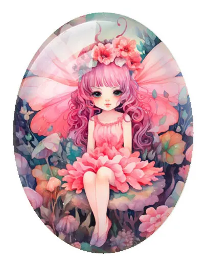 10pcs/lot Pink Flower Girl Fairy Wing Oval Photo Glass Cabochon Flatback Demo Flat Back Cameo For Diy Jewelry Making Supplies