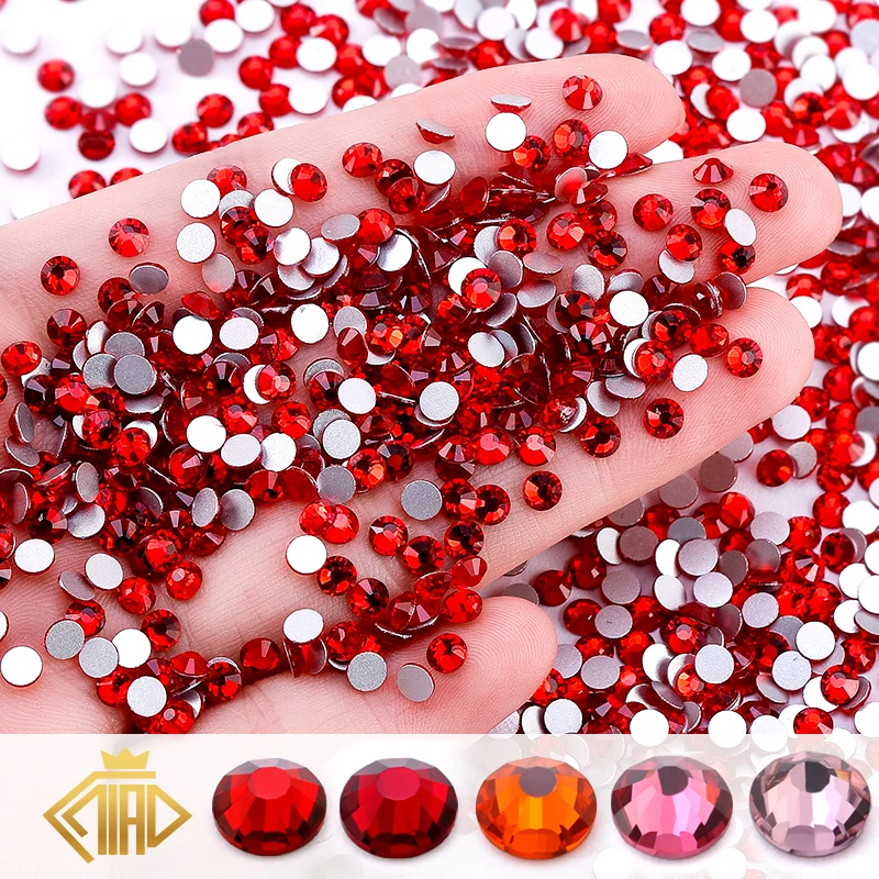 Red Siam SS4-SS30 Non Hot Fix Rhinestone Flat Back Glitter Crystal Strass Glue On Stone Rhinestones Nail Art Decorations Garment