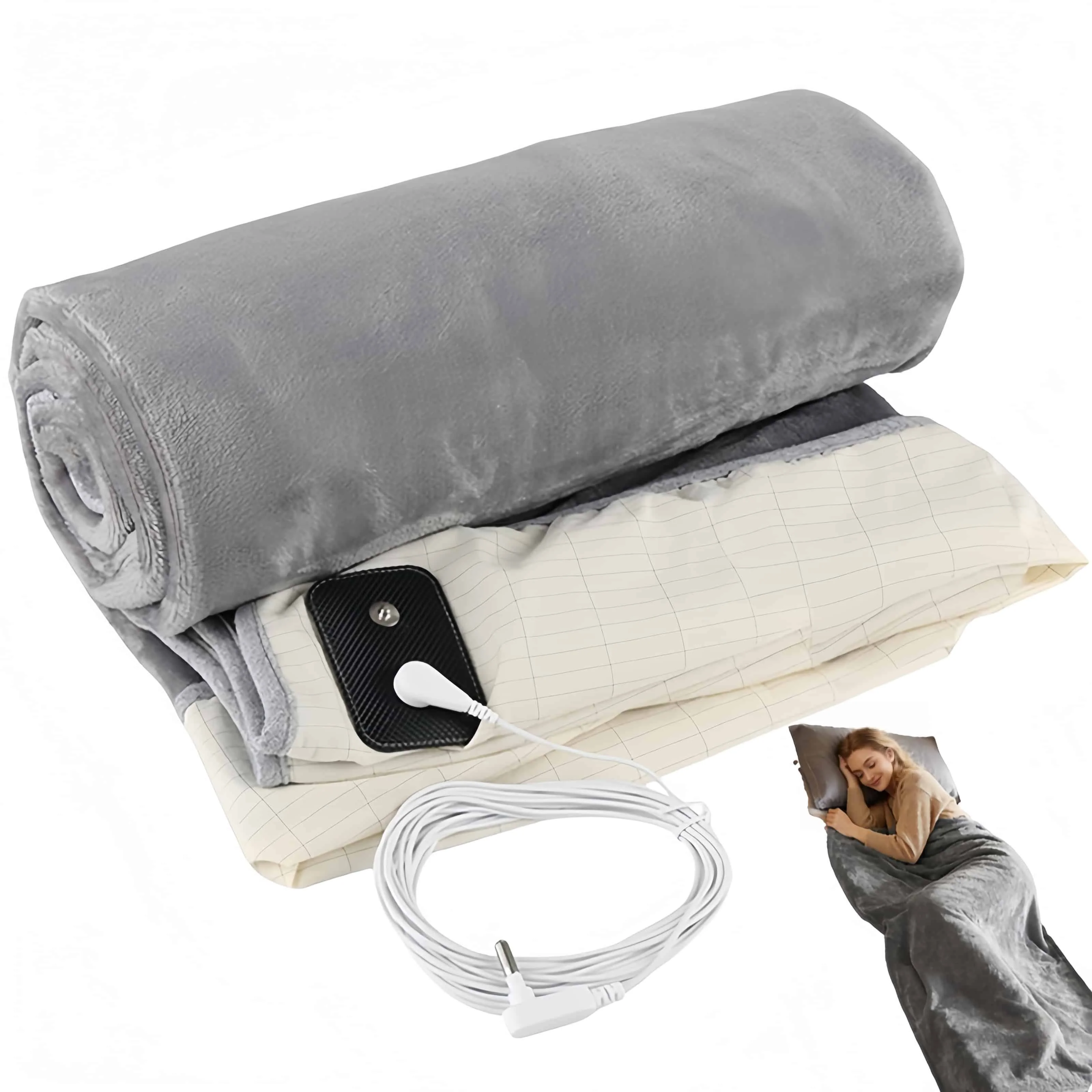 

Заземляющее одеяло для облегчения тревоги во сне Фланелевое одеяло с хлопковой подкладкой из серебряного волокна Шнур заземления в комплекте