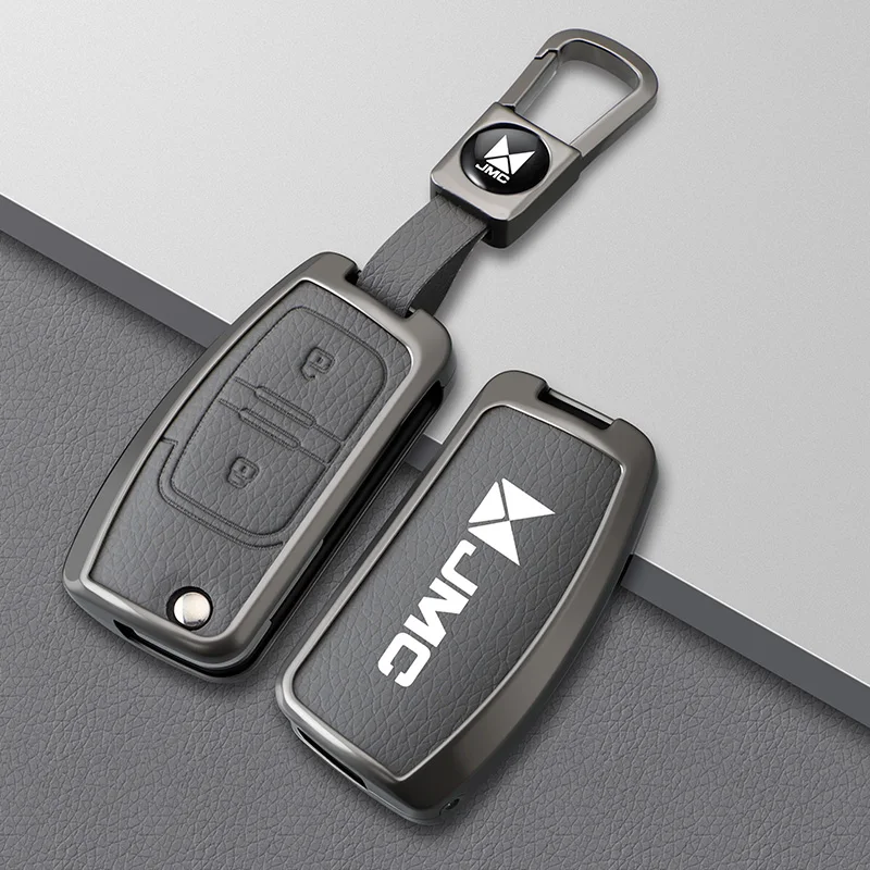 Metal Leather Car Folding Key Cover Case For JMC VIgUs 5 Vigus 3 BOARDING Pickup Protector Shell  Keychain Accessories