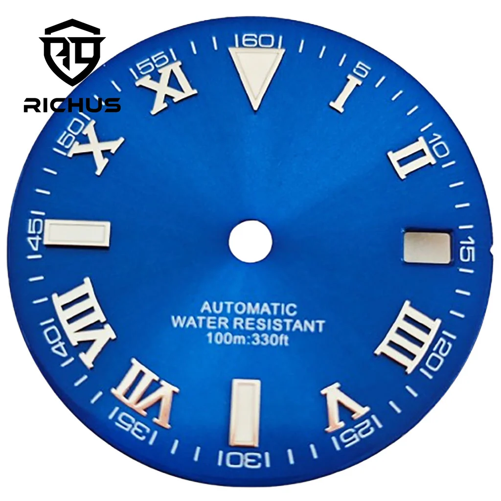 RICHUS NH35 Zifferblatt 29 mm Zifferblatt Schwarz Blau Zifferblatt Grün Leuchtend Fit NH34 NH35 NH36 Uhrwerk Passend für 3/3,8 Uhr Krone