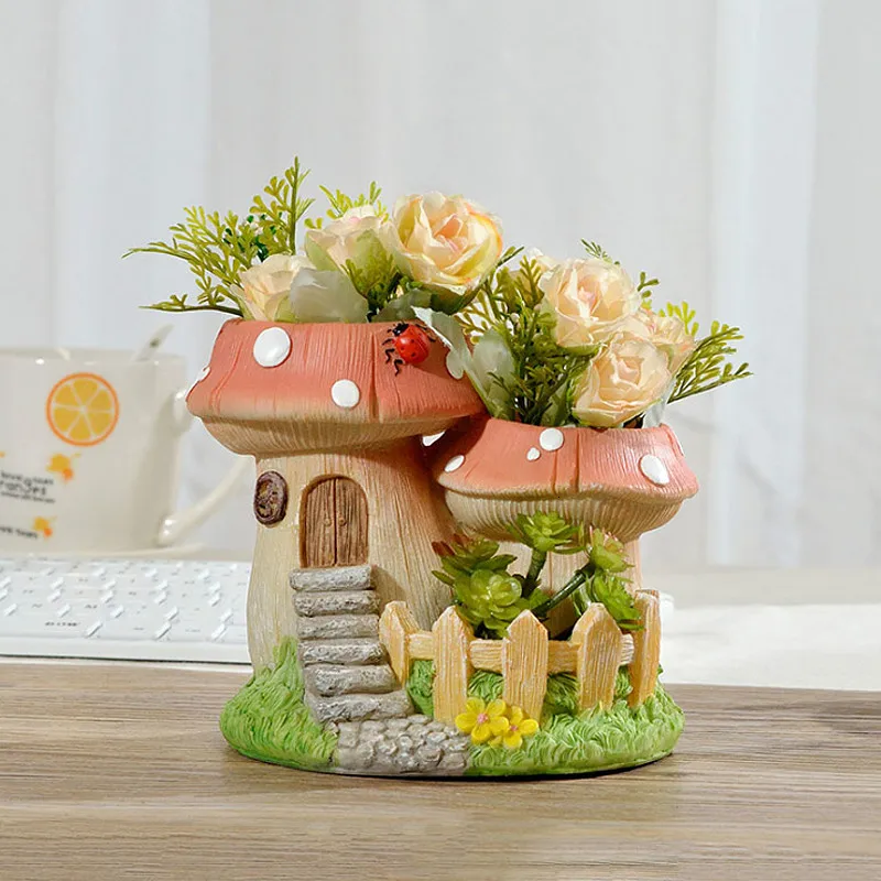 

Mushroom Resin Flower Pot Tree House Sculpture Decoration Garden Landscape Potted Plants Pots Materas Bloempot Plant Pot