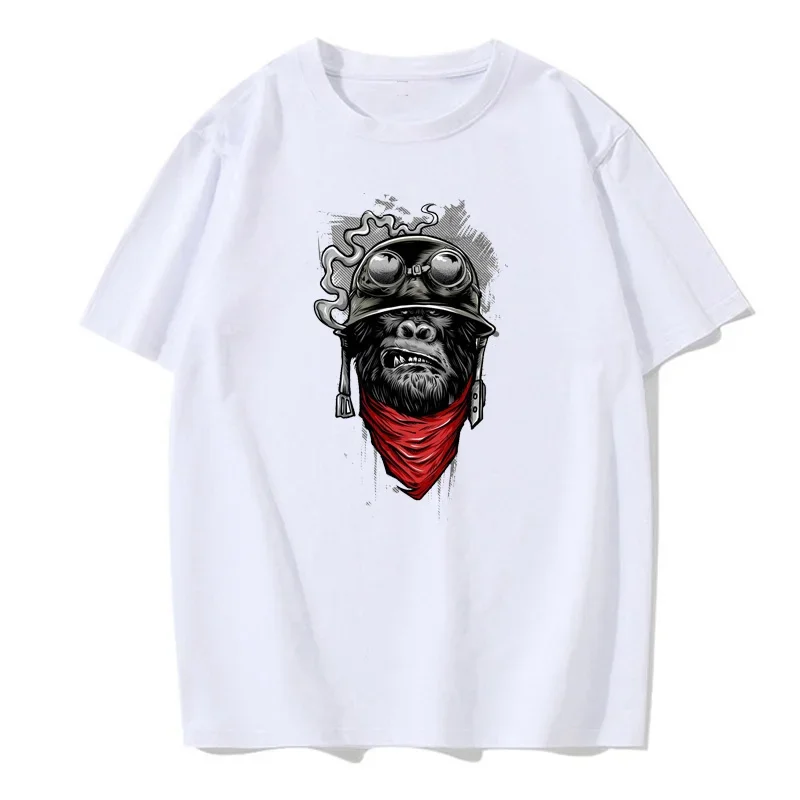 Biker T-Shirt Gorilla Monkey Motorcycle Chopper Bobber Old School Men's New Short Sleeve Cotton Print Summer Solid Color T-Shirt