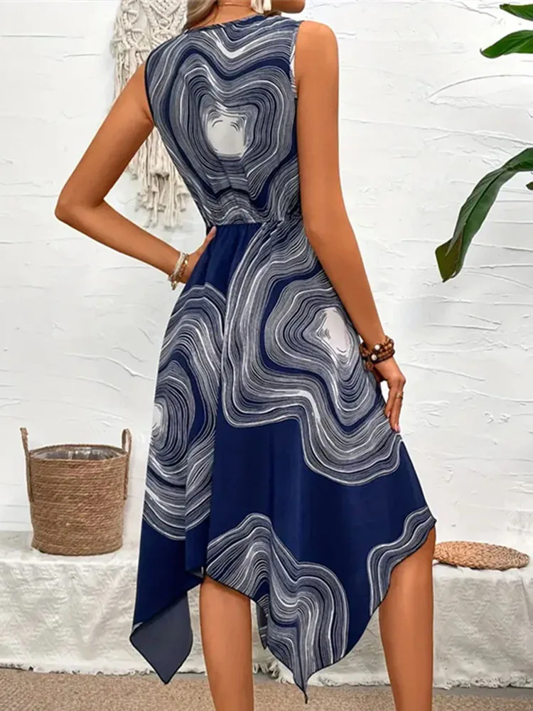 Sommer ärmellose Frauen Kleid Boho Print unregelmäßigen Saum Chiffon elegante Party Midi Tank Kleider für Frau lässig Vestidos