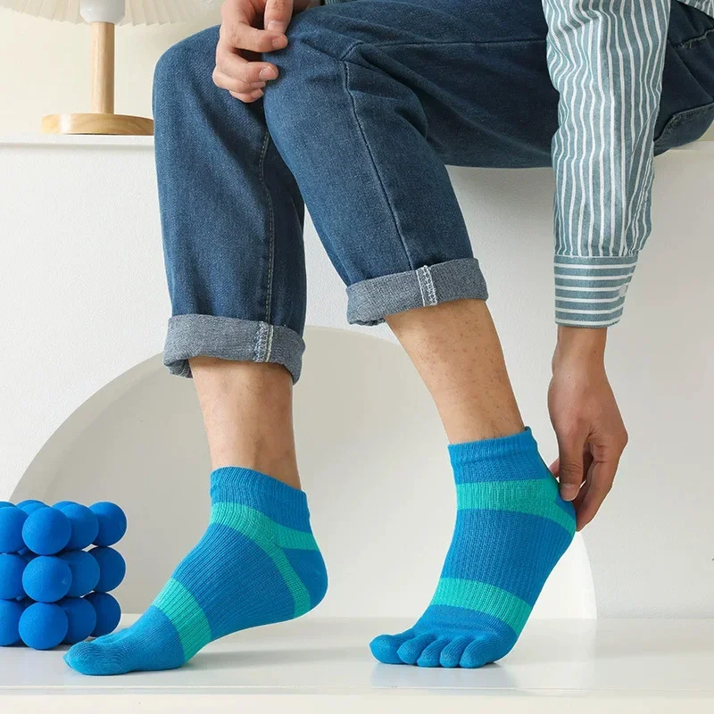 1/5 Pairs Mans Five Finger Ankle Socks Fitness Sports Cotton Striped Compression Outdoor Sweat-Absorbing Soft Low Tube Toe Socks