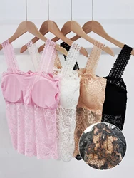 Lace Camisole with Removable Breast Pads for Women, Hollow Vest, Sleeveless Inner Top, Bottoming Shirt