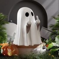 Cute ghost statue of middle finger, scary ghost figurines, holiday home decorations, tea table ornaments shelf.