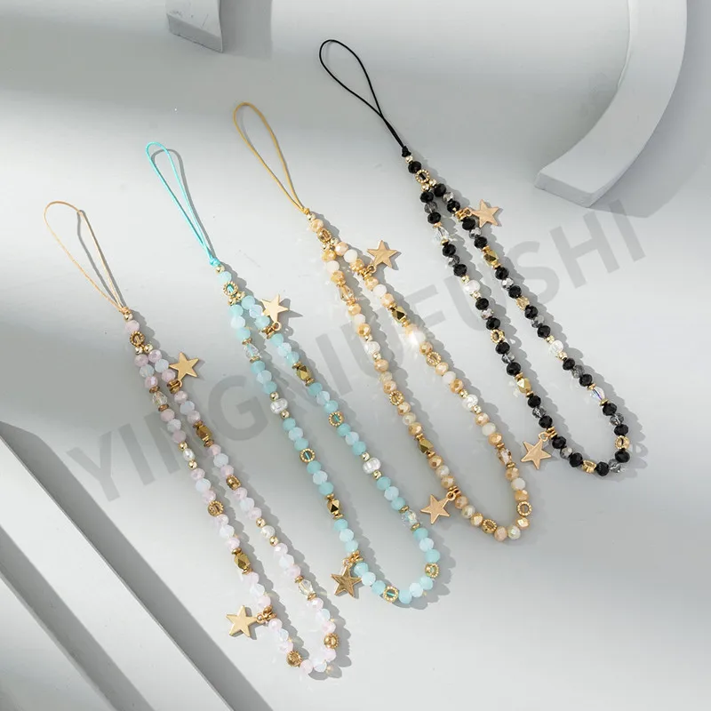 

Five-pointed Star Pendant Beaded Mobile Phone Chain Keychain Cellphone Case Hanging Rope Women Telephone Phone Lanyard Jewelry