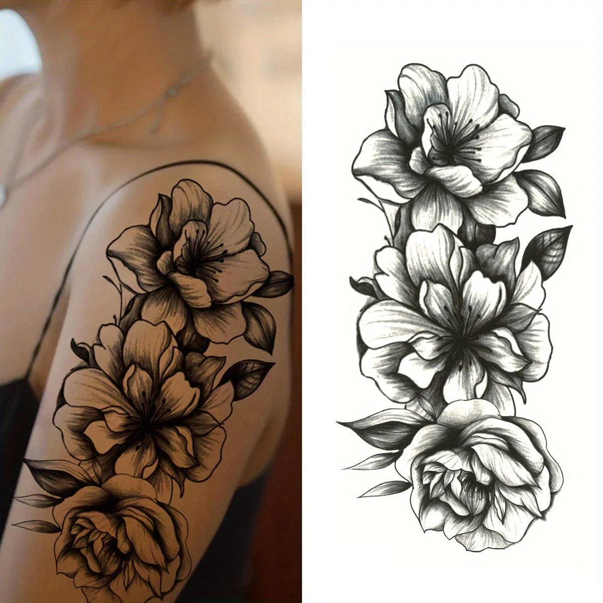 1pc Temporary Black Tattoo Patch Featuring Artistic Floral Patterns on The Body, Legs, and Arms, Lasting Up To 2 Days
