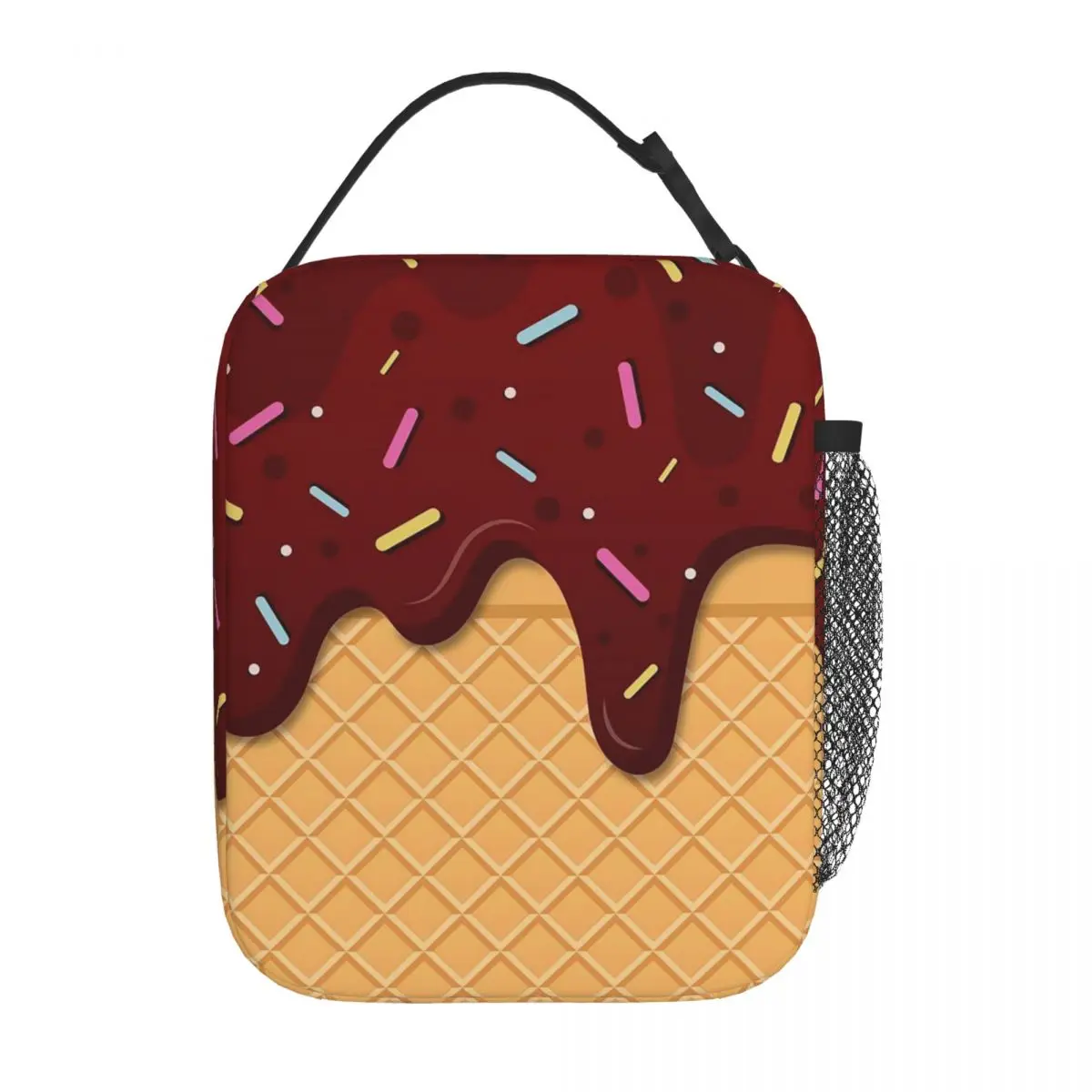 Ice Cream Waffle With Chocolate Insulated Lunch Bag for Women Kids Portable Food Boxes Thermal Lunch Box Tote