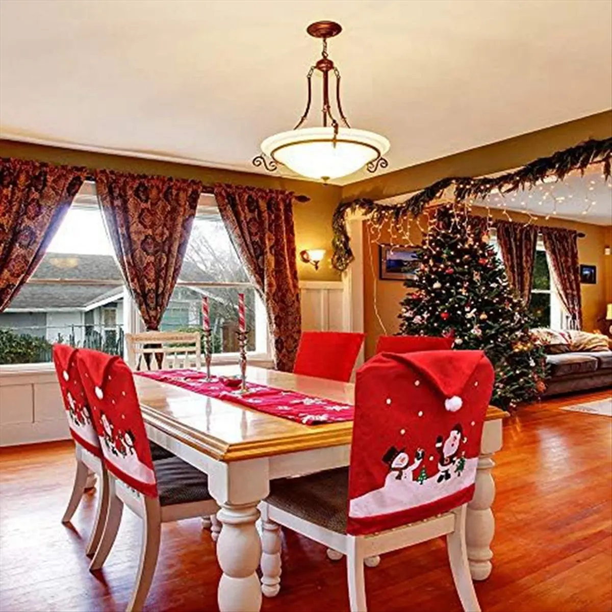 

*X07A 4 шт. рождественские чехлы на стулья, Санта-Клаус и снеговик, красная шляпа, рождественские чехлы на спинку стула, чехлы для обеденных стульев