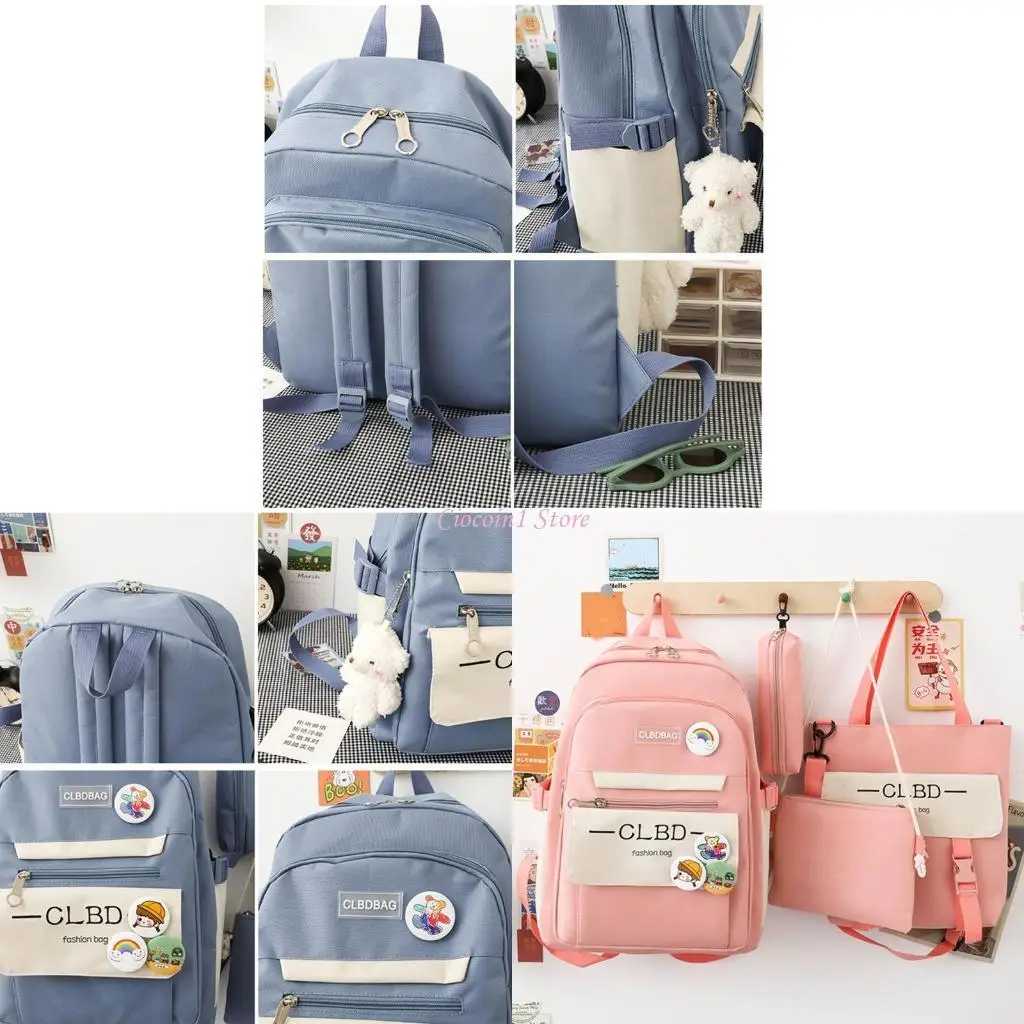 

Y1UB 4Pcs Harajuku Women Laptop Backpack Nylon School Bags for Teenage Girls College Student School Bag