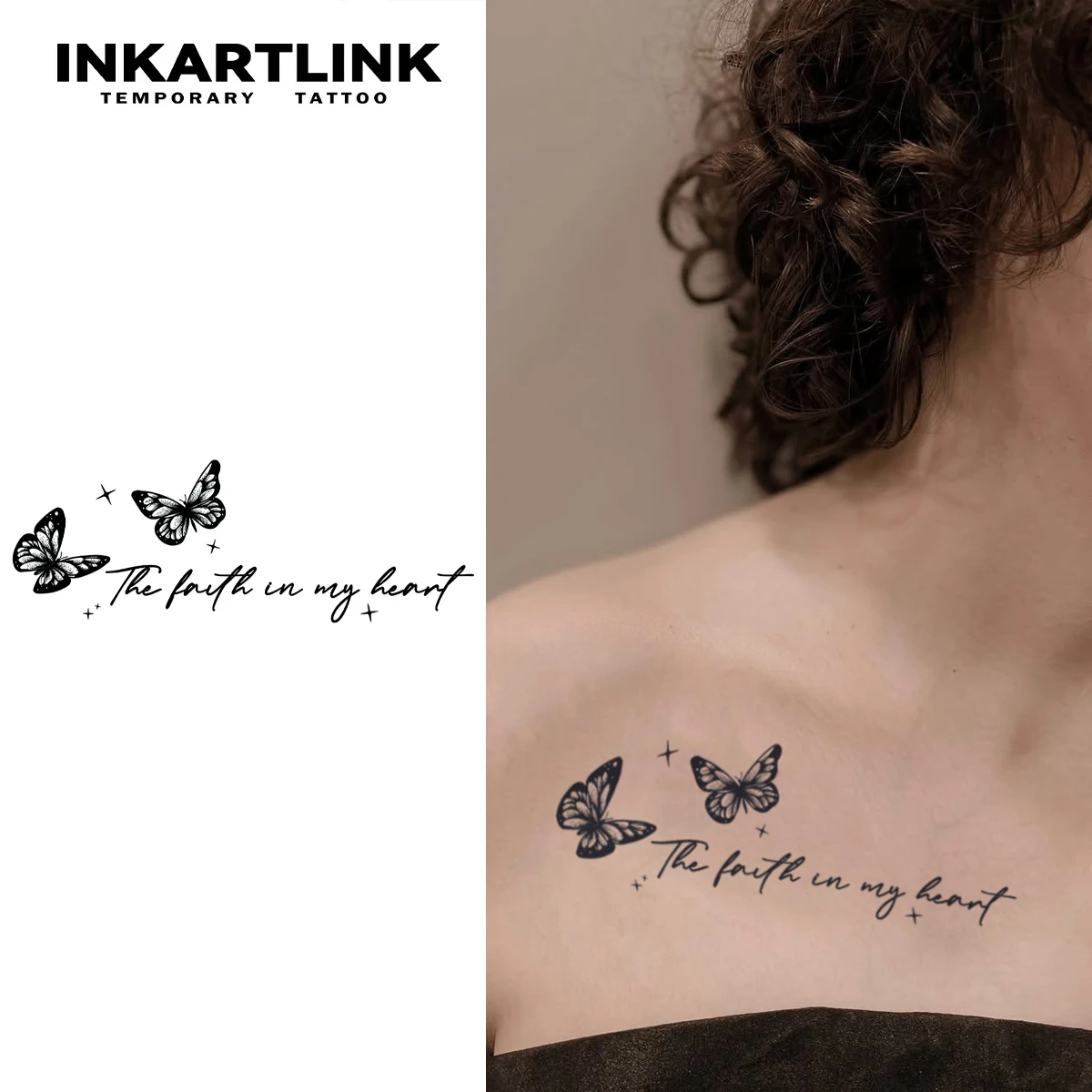 ملصق وشم مؤقت مع زهور باللغة الإنجليزية عبارات عاطفية تدوم 1-2 أسابيع مقاوم للماء ومقاوم للاحتكاك #3