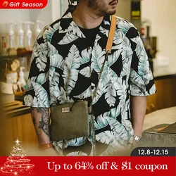 Maden Vintage Hawaiian Banana Leaf Short Sleeve Shirts for Men Summer Beach Vacation Printed Shirt Loose T-shirts Floral Blouses