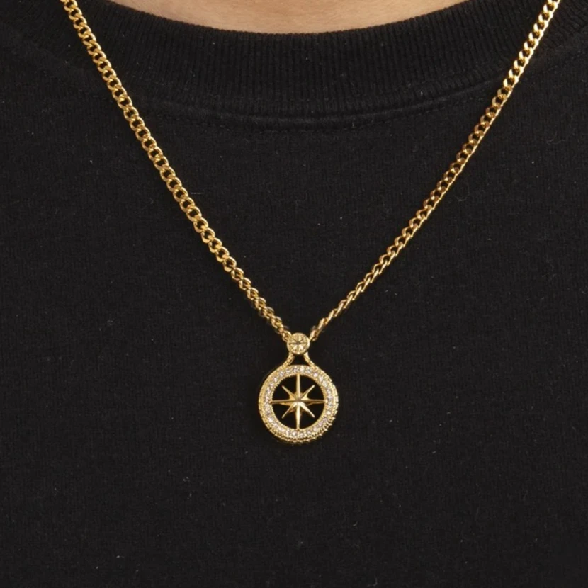 18K Gold Plated Titanium Steel Chain Compass CZ Necklaces Hiphop SKZ Jewelry STAY Pendant KPOP Merch Cubic Zirconia Necklace