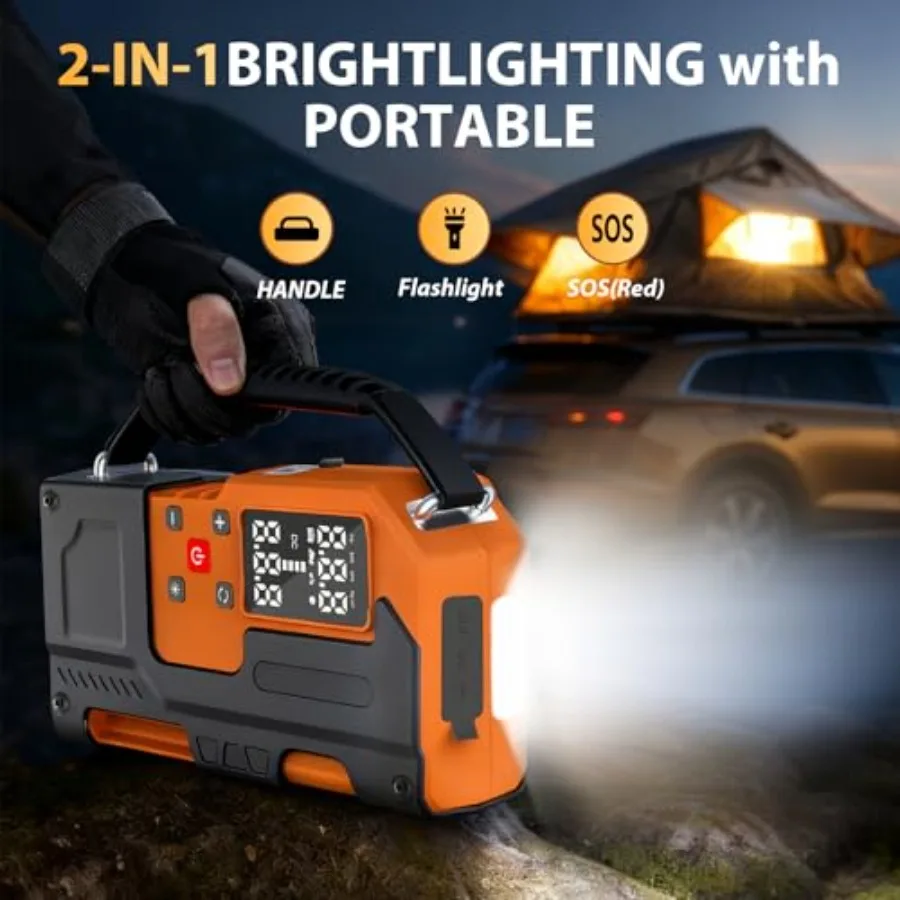 كاتب الانتقال المحمول مع ضاغط الهواء 2000A 10000mAh 150PSI لبطاريات السيارة 12 فولت دعم الوقود المزدوج للغاز 9L و7L Diese #3