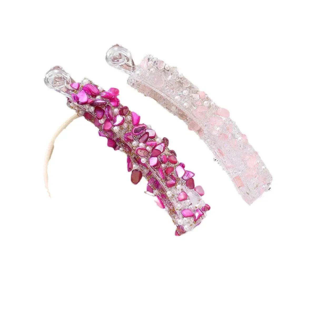 Rhinestone Banana Hair Clips Women Girls Pearl Plastic Hairpins Simple Ponytail Holder Claw Grips Clamp Barrettes Accessories