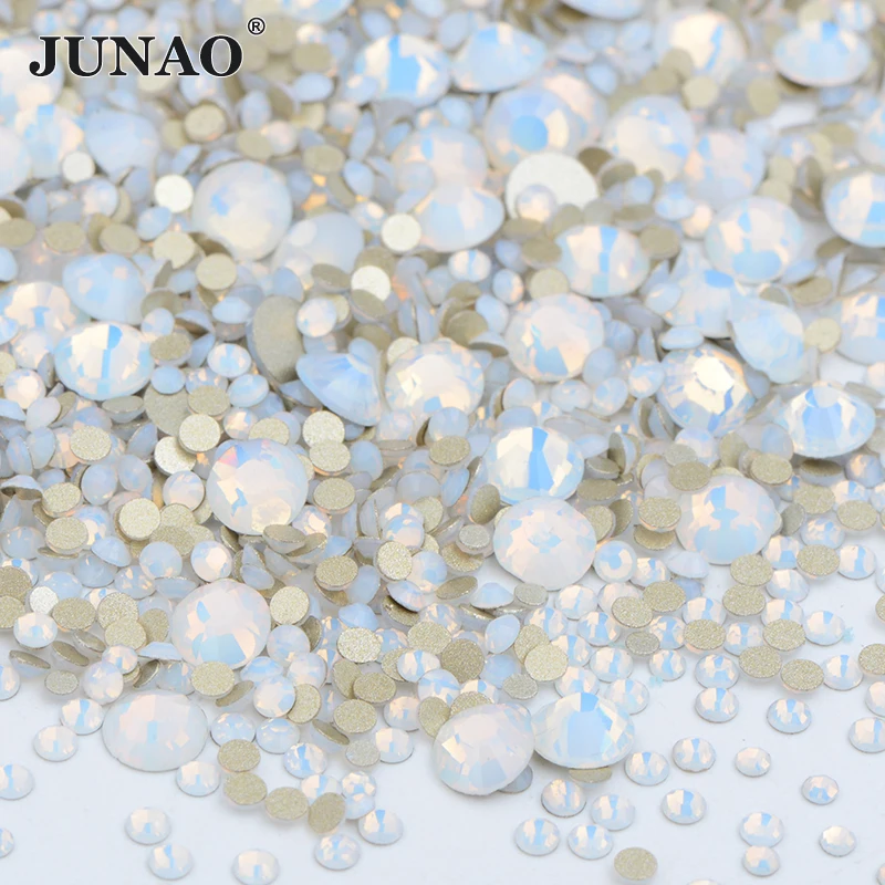 JUNAO 1400pcs Mix Size Mix AB Color Glass Rhinestone Flatback Crystal Stones Non Hotfix Strass Appliques  For Nail Dress Crafts