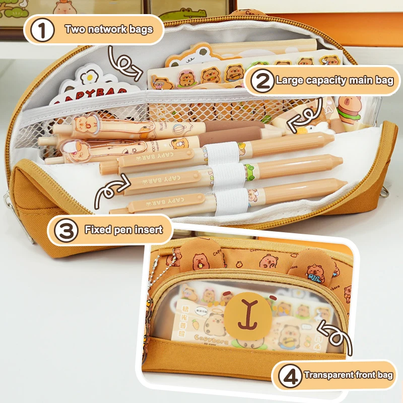 مقلمة شفافة حقيبة أمامية معلقة تزيين مقلمة سعة كبيرة متعددة الطبقات حقيبة أقلام رصاص ذات قيمة عالية حقيبة أقلام رصاص