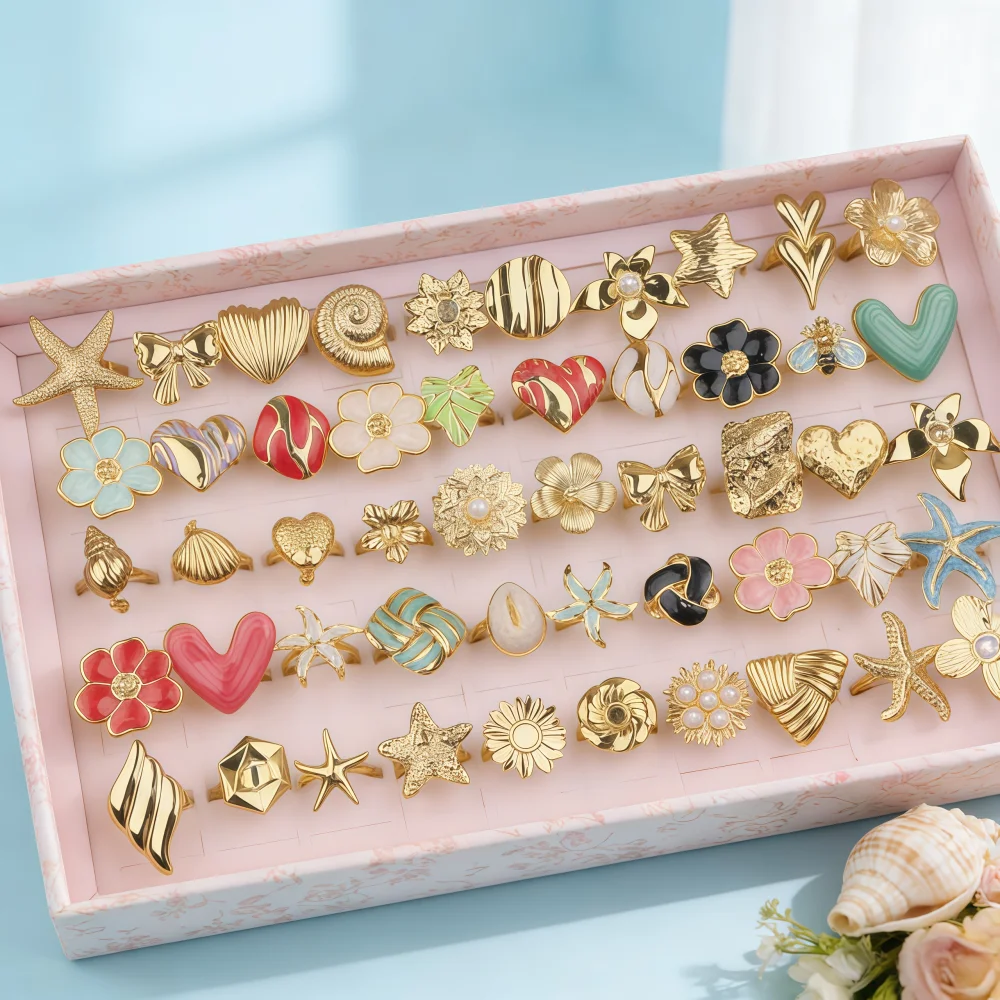 

8/16/24Pcs/Lot Fashion Luxury Exquisite Charm Multicolor Flower Fingers Rings For Women Daily Jewelry Accessories Party Gifts