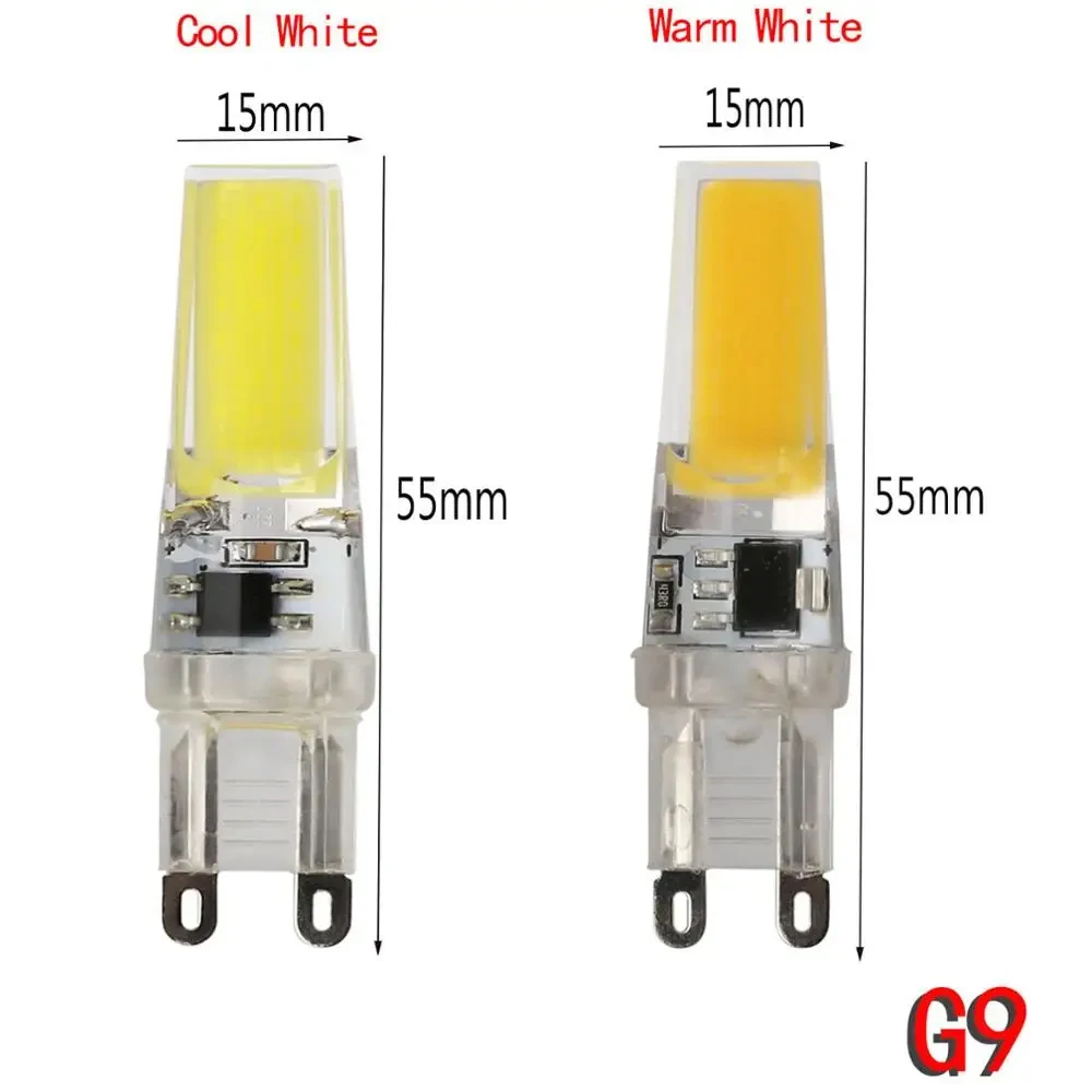 M mini G9 E14 LED 실리콘 램프, COB LED 조명, 밝기 조절, 따뜻한 화이트 쿨 화이트 LED 전구, 가정용 크리스탈 샹들리에, 9W AC 220V