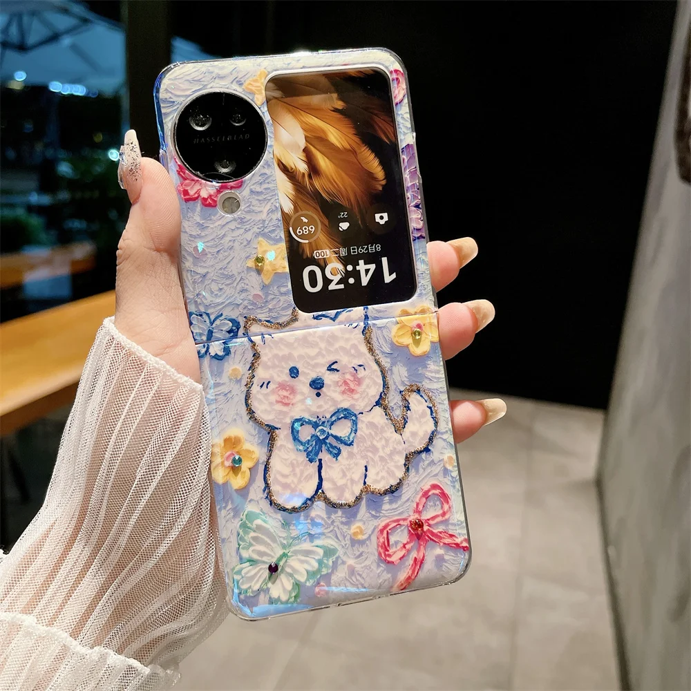 Cute Cartoon Jewelled Phone Case For OPPO Find N2 N3 Flip Blu-ray Shockproof PC Protection Hard Shell Back Cover