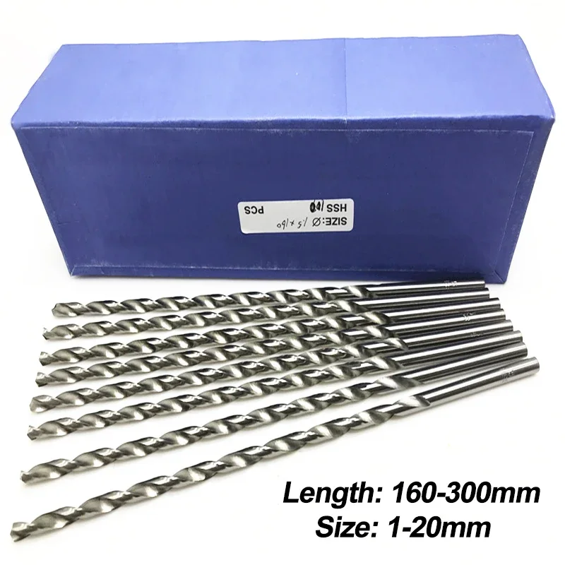 Broca de Torção de Haste Reta de Aço de Alta Velocidade Alongar Extra-longo Metal Madeira Plástico Hss 120 mm 160 mm 200 mm 250 mm 300 mm