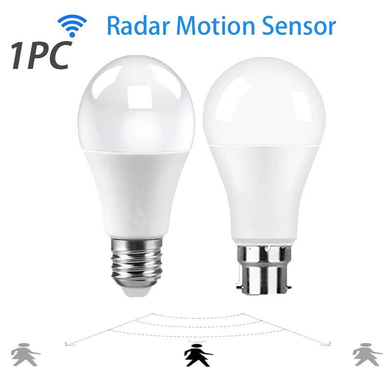 

1pc Radar Motion Sensor Light Bulb E27 B22 220V 6W 9W 12W 15W 18W 20W LED Night Light Bedroom Garden LED Bulbs For Home