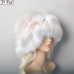 New Luxury Knitted Real Genuine Fox Fur Hats Women Beanies Solid Fox Fur Caps Winter Lady Party Fashion Fur Hat Skullies