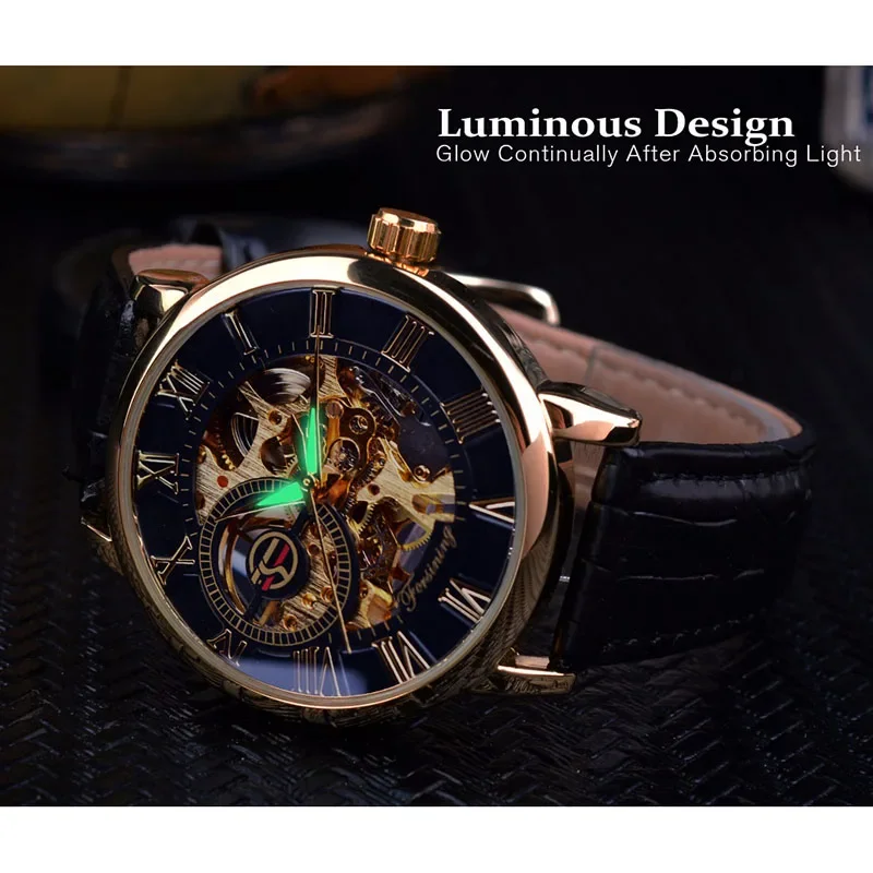 Luxury Mens Steampunk Skeleton Stainless Steel Mechanical Wrist Watch