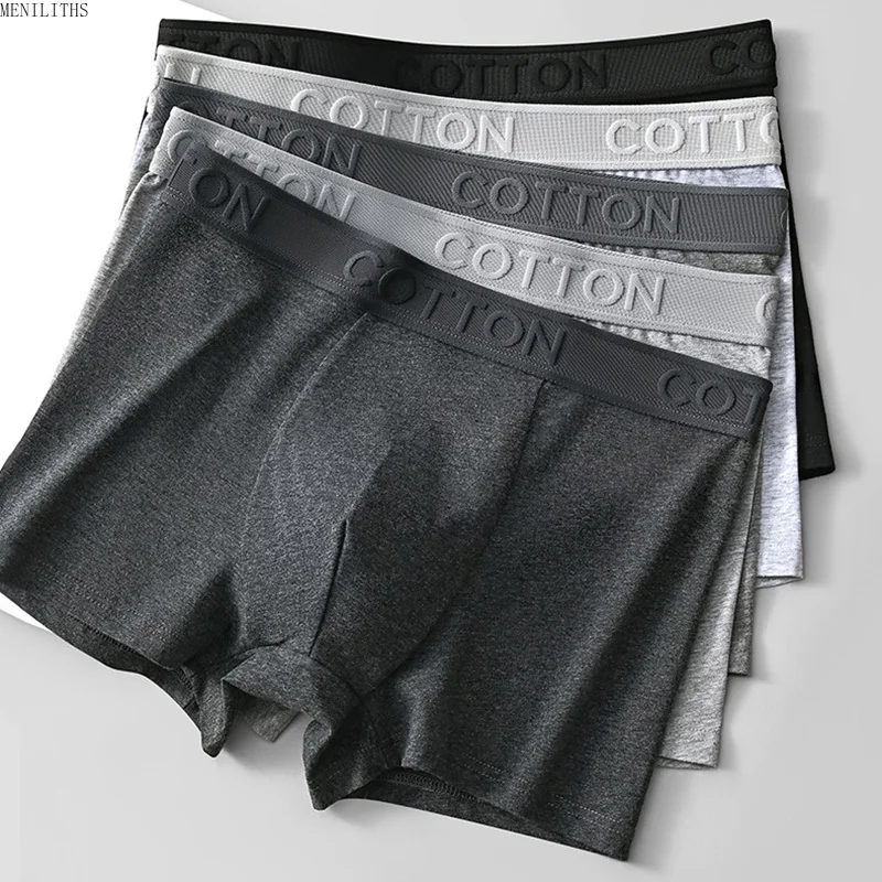 5Pcs Comfortable Cotton Fashionable Mens Solid Color Flat Angle Pants Mid Waist Casual Elastic Underwear, Men's Sports Underwear