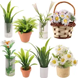 1:12 Scale Dollhouse Plant Potted Miniature Greenery Bonsai Faux Floral Basket Doll Accessories Micro Landscape Scenery Model
