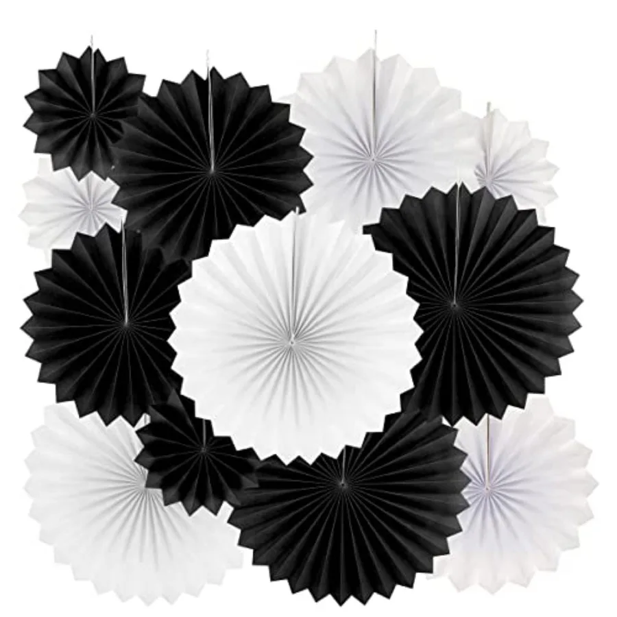 

Black White Party Hanging Paper Fans Decorations - Wedding Retirement Graduation Birthday Party Engagement Bridal Shower Party