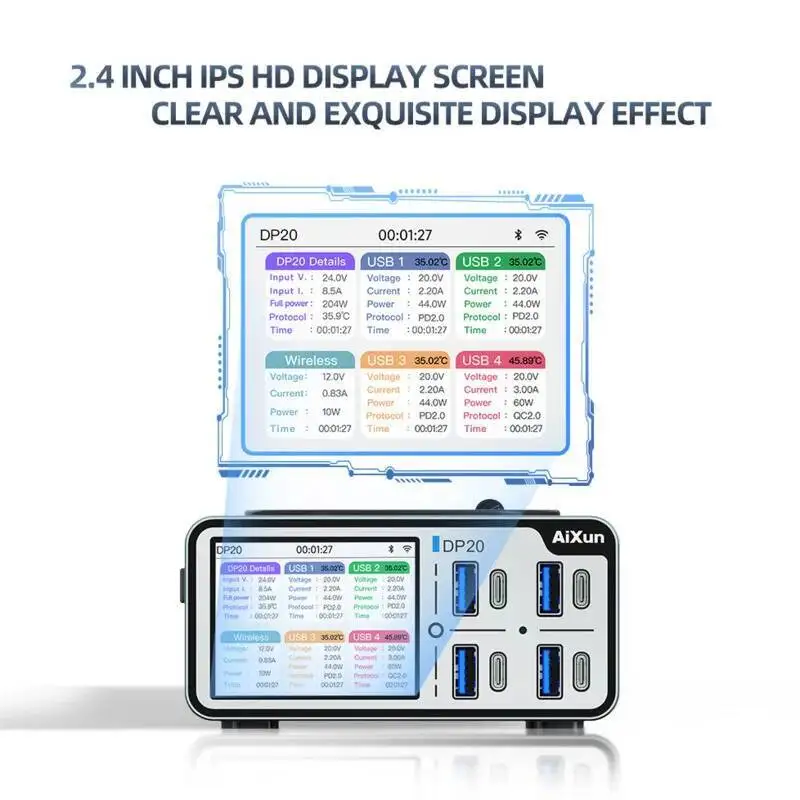 

Professional Aixun DP20 Multifunctional Desktop Charger, Equipped With Intelligent 15W Maximum Fast Wireless Charging Board.