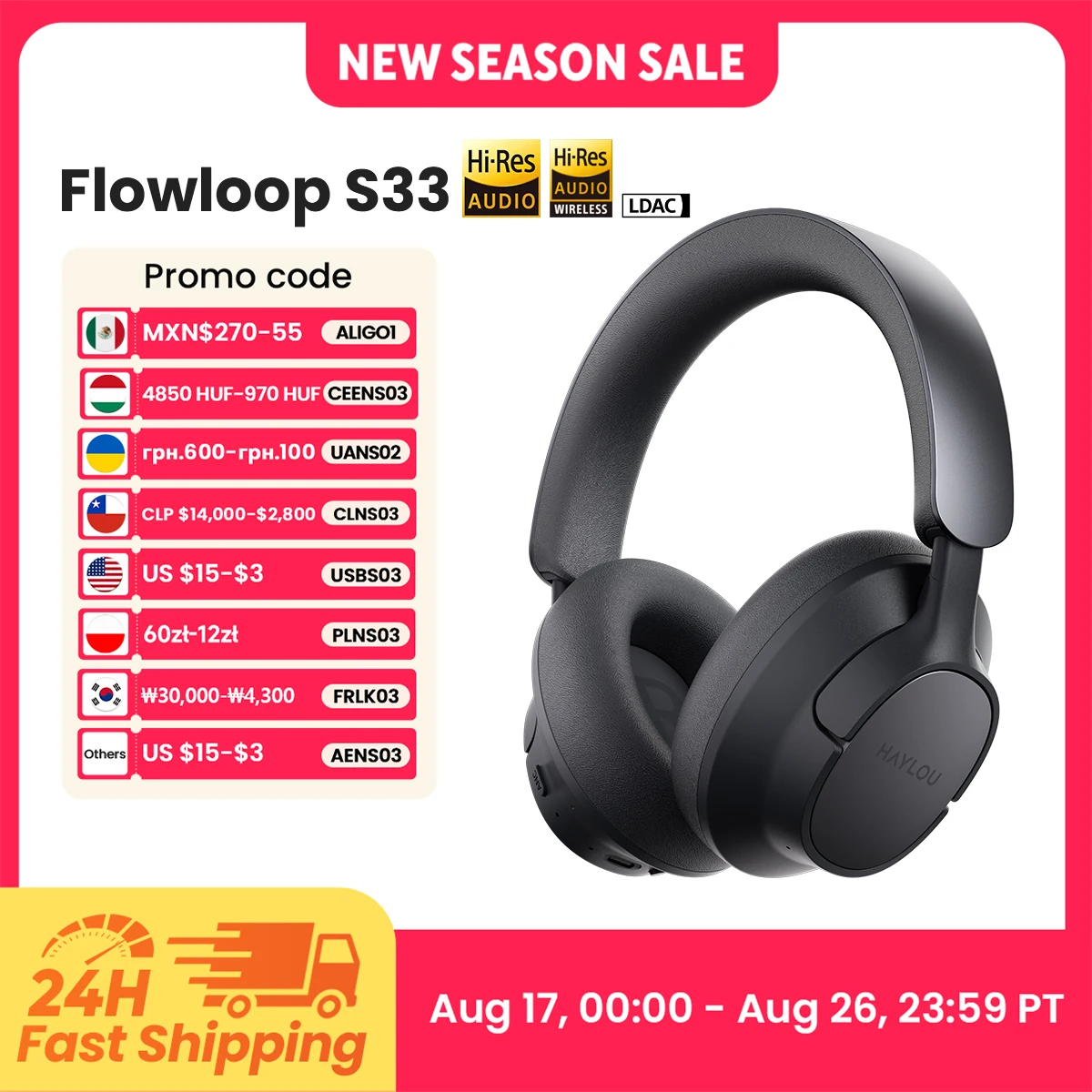 HAYLOU FlowLoop S33 Wireless Headphones Over Ear Bluetooth Earphones 45dB