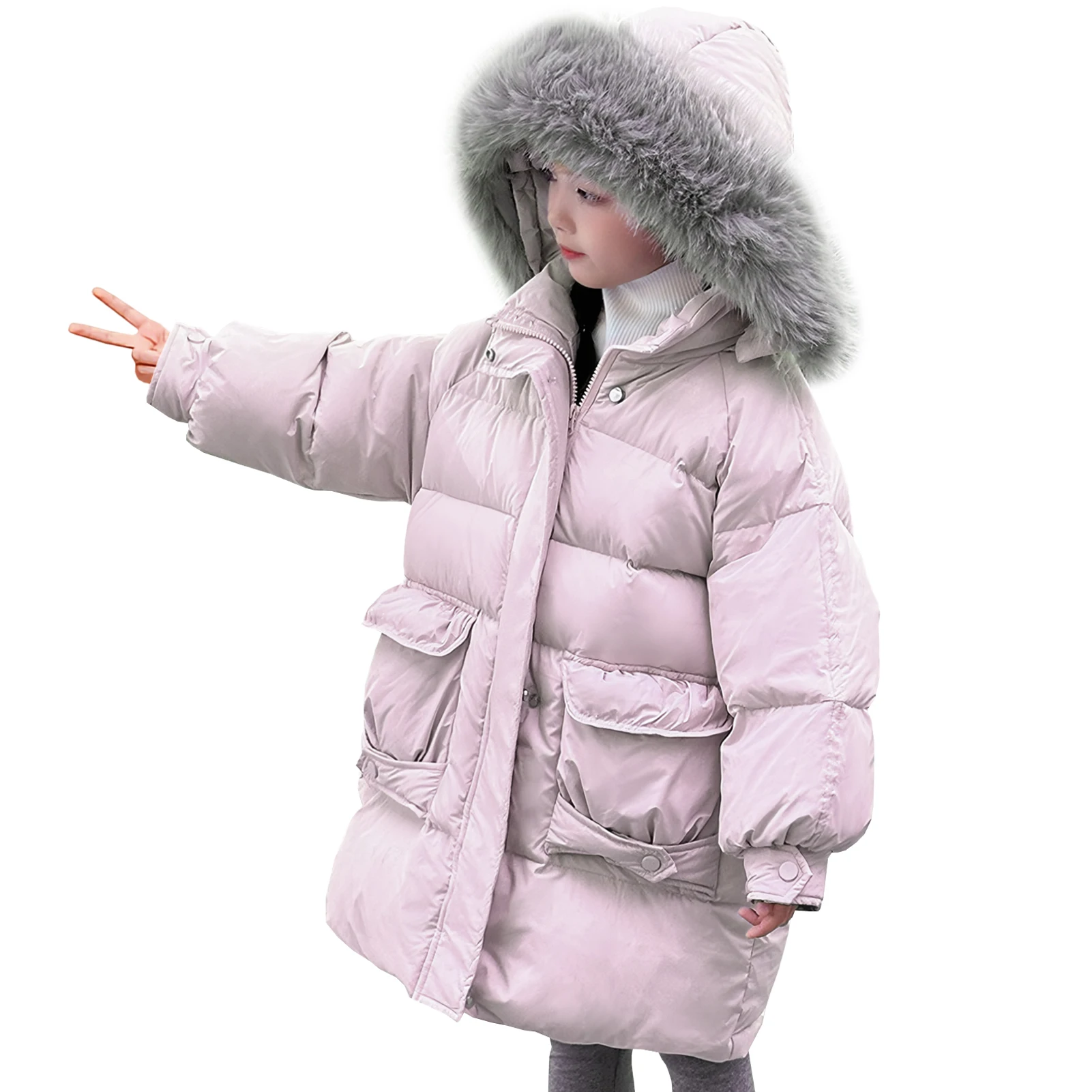 

Teens Casual Parka Girls Winter Coat with Fur Hood Sweet Puffer Jacket Children's Down Cottton Coat Thick Warm Quilted Outerwear