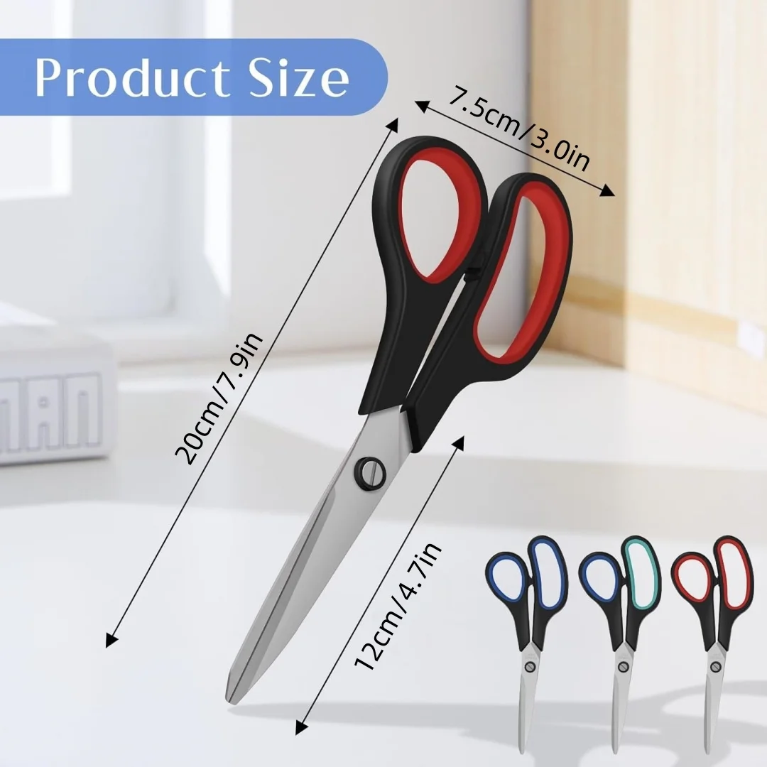 Forbici resistenti da 3 pezzi con lame ultra affilate e manici con impugnatura comoda: per ufficio, casa, scuola, cucito e artigianato