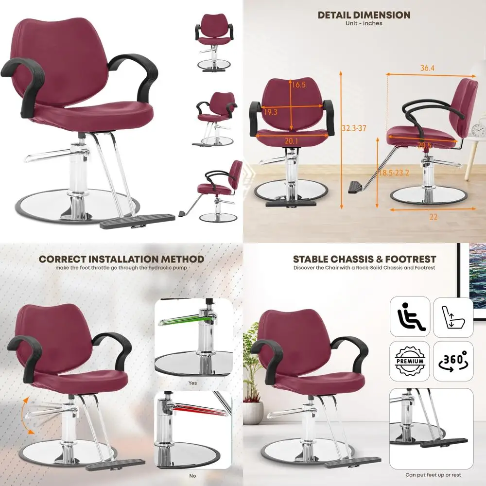 Silla de peluquero con bomba hidráulica de alta resistencia, diseño ergonómico y giratorio 360 para corte de pelo unisex, color burdeos, ideal para P