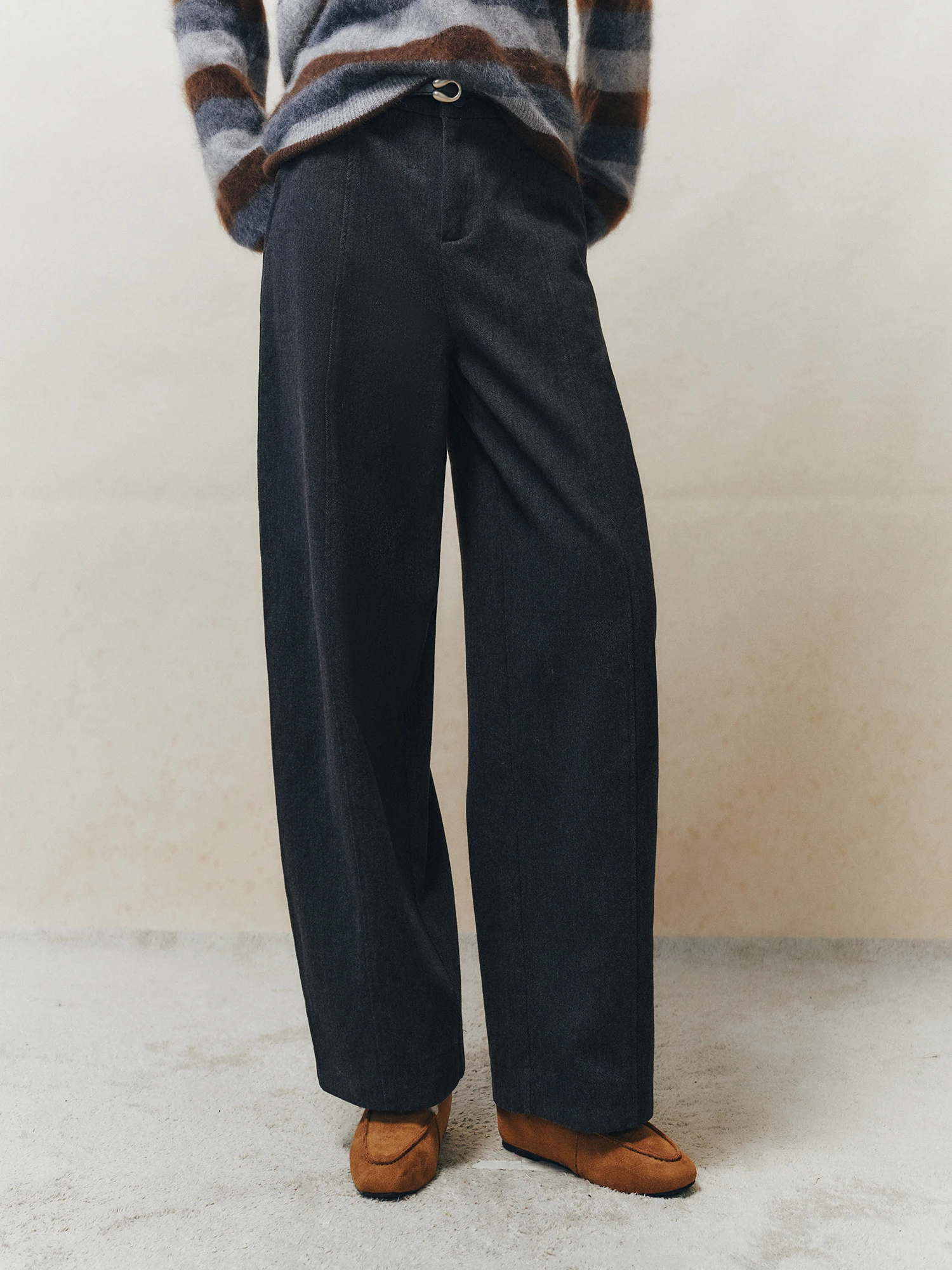 Fleece Lined Casual Pants Women's High Waist Wide Leg Cotton Trousers Comfortable Loose Fit Winter Fashion Pigpighouse