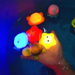 Baby Bath Toy Cute Animals Swimming Water LED Light Up Float Induction Luminous Toys Soft Rubber Kids Play Funny Gifts