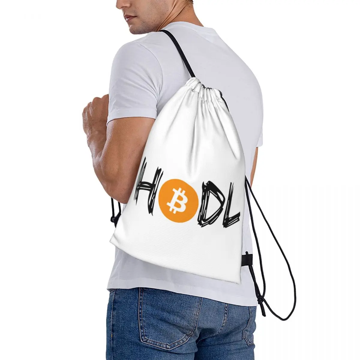 Mochila con cordón gráfico Humor, bolso de gimnasio HODL Bitcoin BTC Crypto BTFD, mochila con cordón gráfico